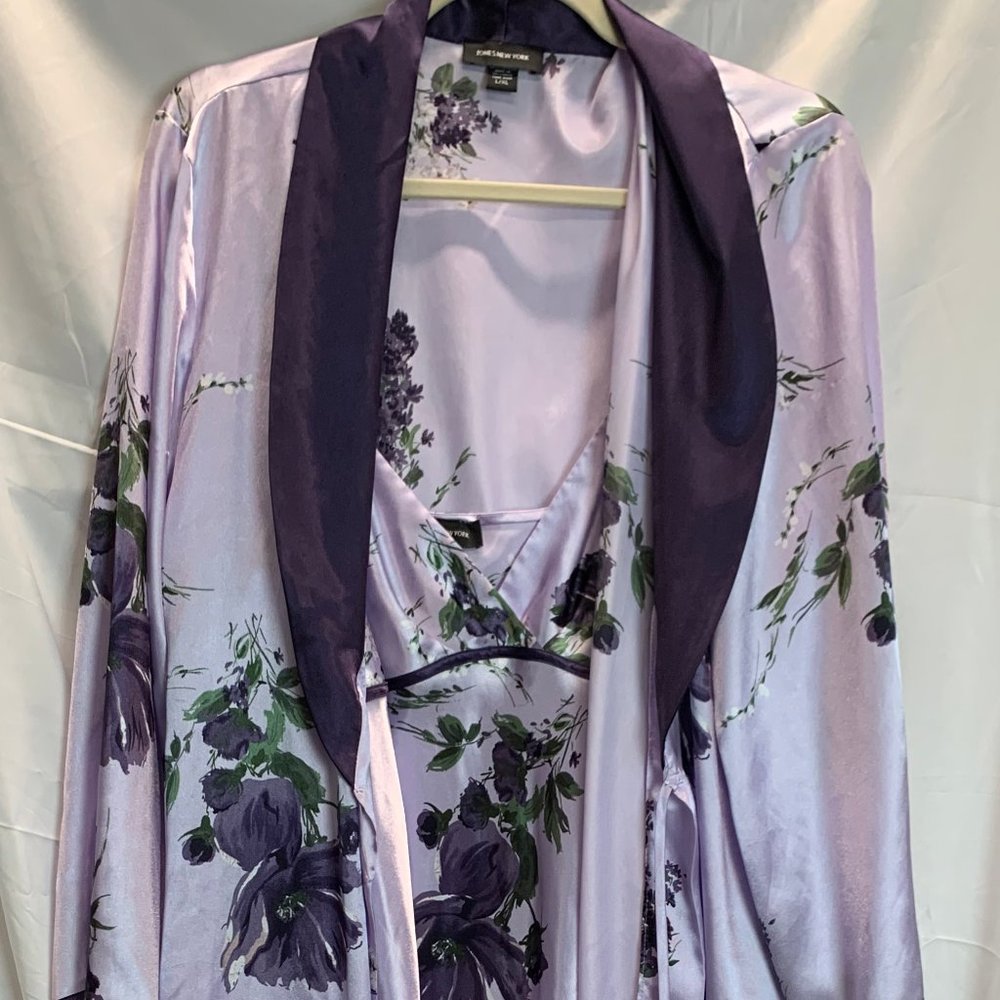 Jones New York Puple Floral Gown and Robe Set Size X Large